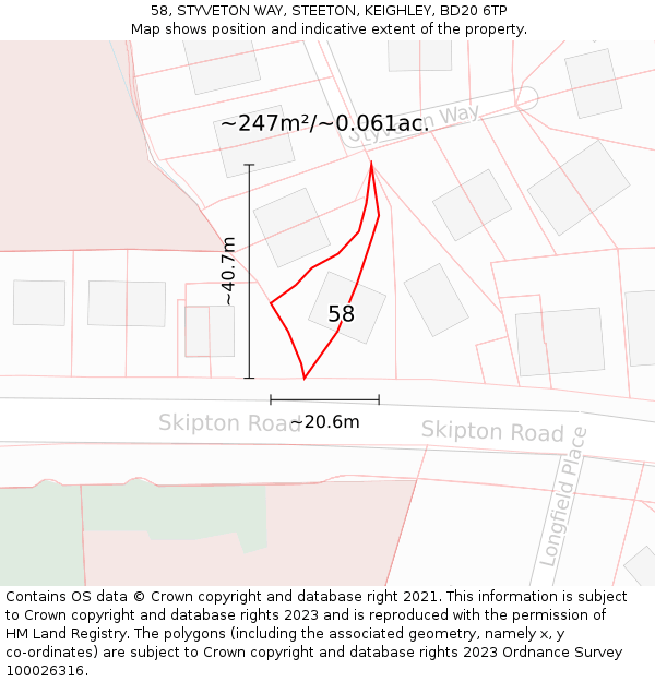 58, STYVETON WAY, STEETON, KEIGHLEY, BD20 6TP: Plot and title map