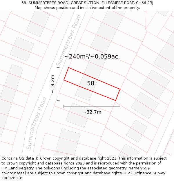 58, SUMMERTREES ROAD, GREAT SUTTON, ELLESMERE PORT, CH66 2BJ: Plot and title map