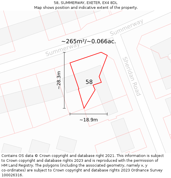58, SUMMERWAY, EXETER, EX4 8DL: Plot and title map