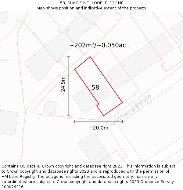 58, SUNRISING, LOOE, PL13 1NE: Plot and title map