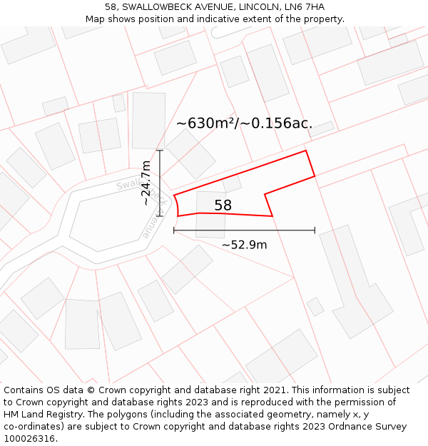 58, SWALLOWBECK AVENUE, LINCOLN, LN6 7HA: Plot and title map