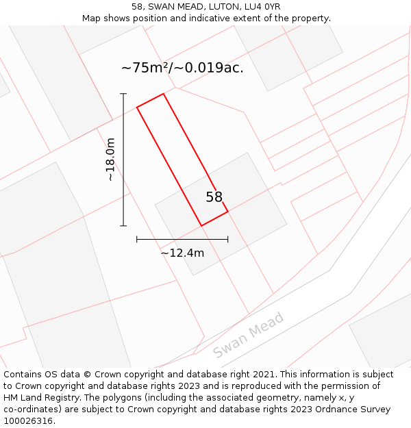 58, SWAN MEAD, LUTON, LU4 0YR: Plot and title map