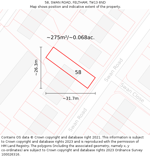 58, SWAN ROAD, FELTHAM, TW13 6ND: Plot and title map