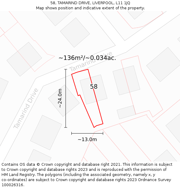 58, TAMARIND DRIVE, LIVERPOOL, L11 1JQ: Plot and title map