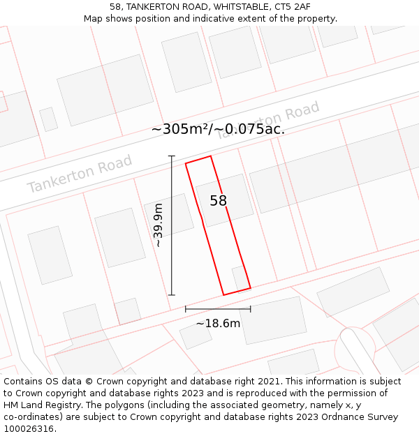 58, TANKERTON ROAD, WHITSTABLE, CT5 2AF: Plot and title map