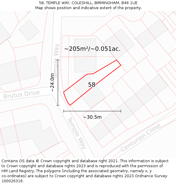 58, TEMPLE WAY, COLESHILL, BIRMINGHAM, B46 1UE: Plot and title map