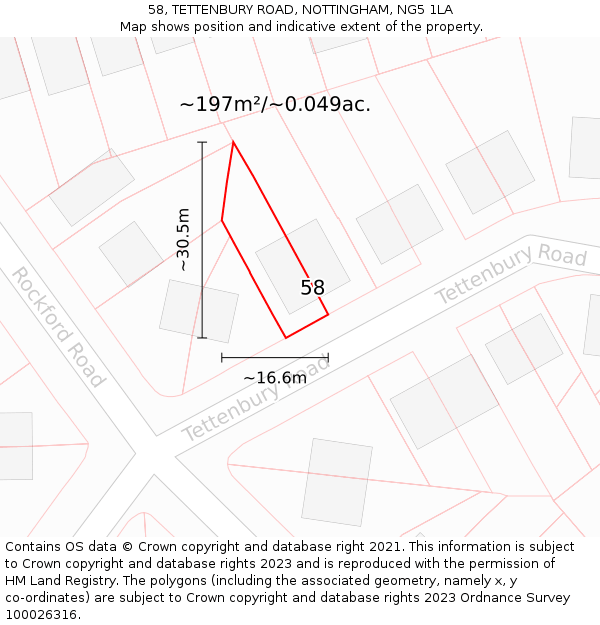 58, TETTENBURY ROAD, NOTTINGHAM, NG5 1LA: Plot and title map