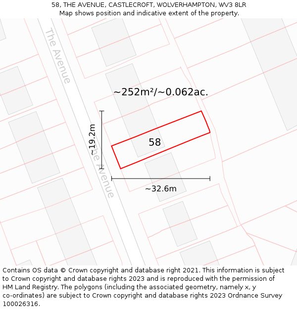 58, THE AVENUE, CASTLECROFT, WOLVERHAMPTON, WV3 8LR: Plot and title map