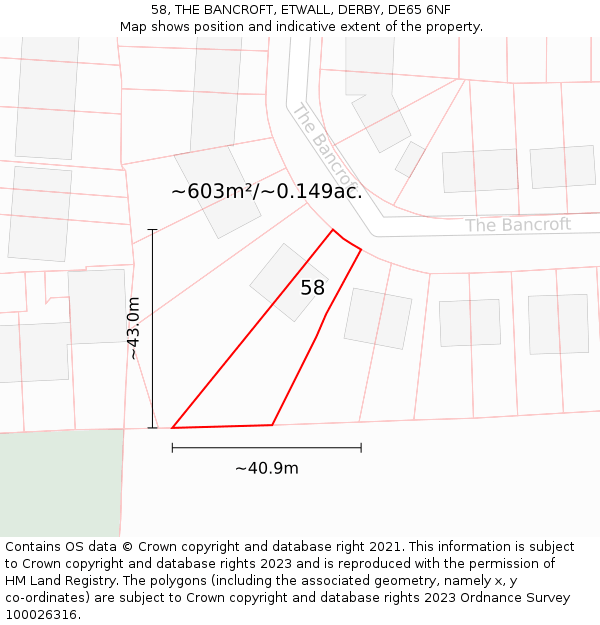 58, THE BANCROFT, ETWALL, DERBY, DE65 6NF: Plot and title map