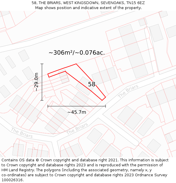 58, THE BRIARS, WEST KINGSDOWN, SEVENOAKS, TN15 6EZ: Plot and title map
