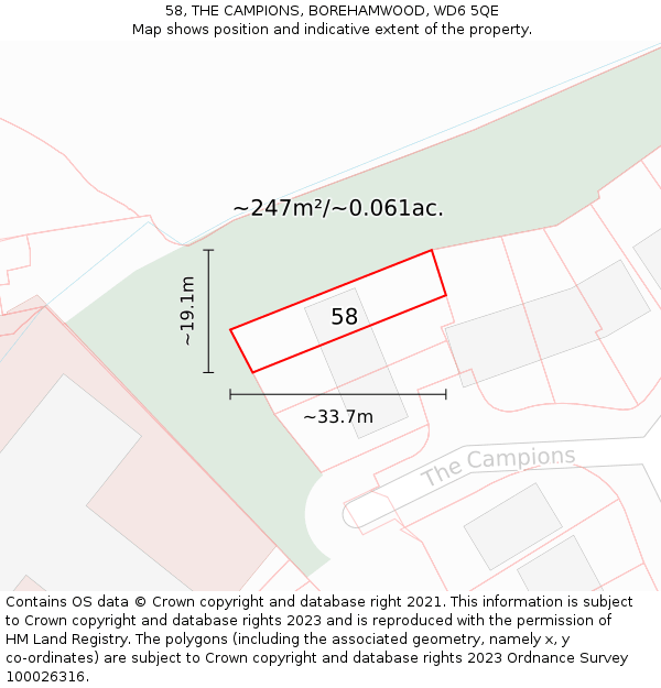 58, THE CAMPIONS, BOREHAMWOOD, WD6 5QE: Plot and title map