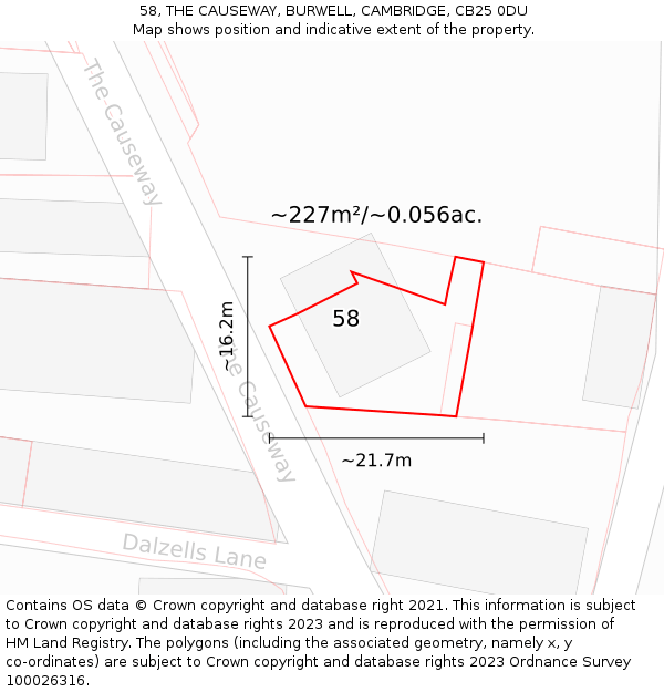 58, THE CAUSEWAY, BURWELL, CAMBRIDGE, CB25 0DU: Plot and title map