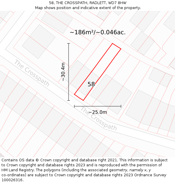 58, THE CROSSPATH, RADLETT, WD7 8HW: Plot and title map