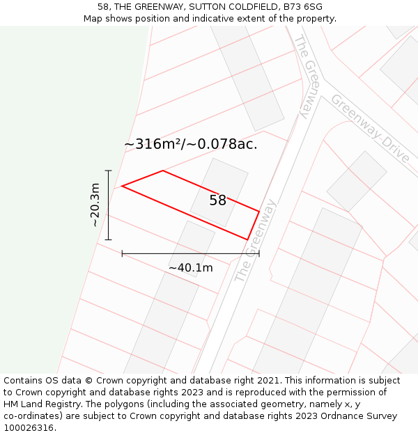 58, THE GREENWAY, SUTTON COLDFIELD, B73 6SG: Plot and title map