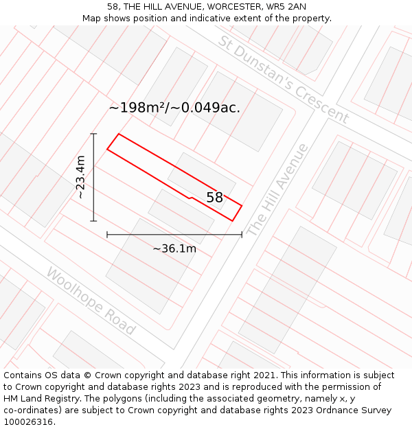 58, THE HILL AVENUE, WORCESTER, WR5 2AN: Plot and title map
