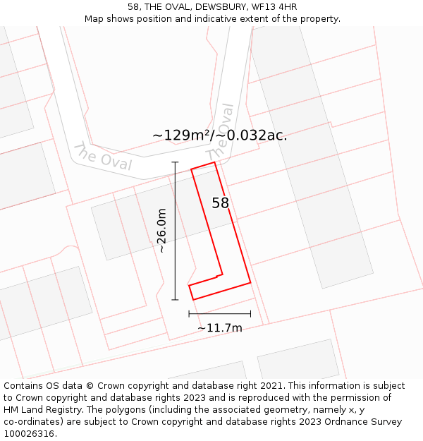 58, THE OVAL, DEWSBURY, WF13 4HR: Plot and title map