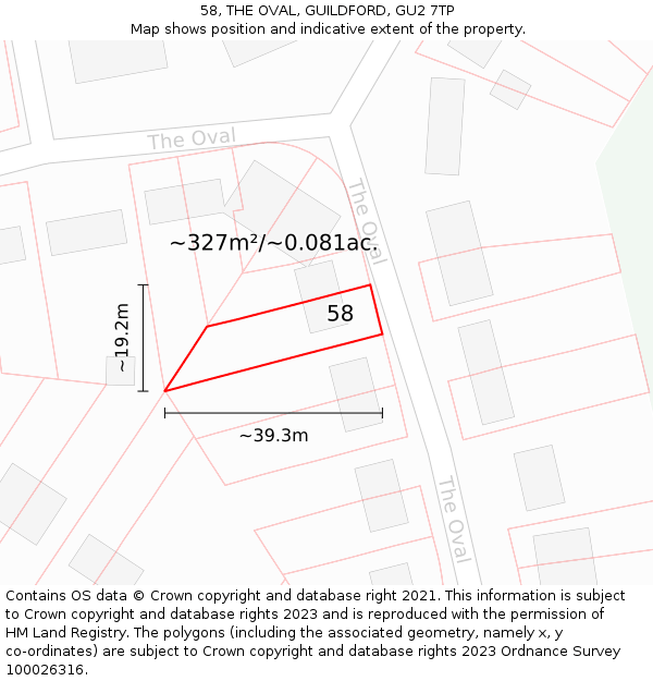 58, THE OVAL, GUILDFORD, GU2 7TP: Plot and title map