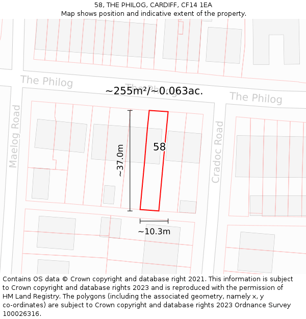 58, THE PHILOG, CARDIFF, CF14 1EA: Plot and title map