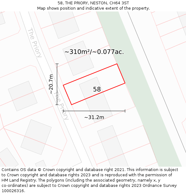 58, THE PRIORY, NESTON, CH64 3ST: Plot and title map
