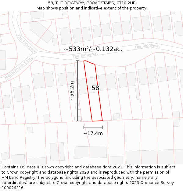 58, THE RIDGEWAY, BROADSTAIRS, CT10 2HE: Plot and title map