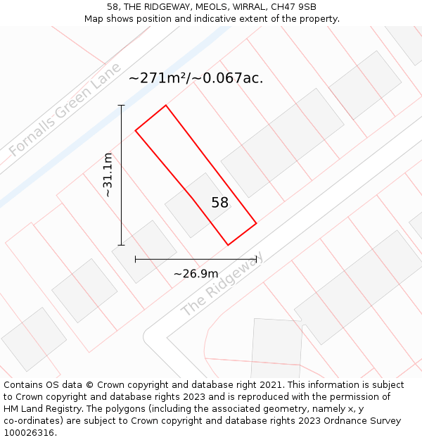 58, THE RIDGEWAY, MEOLS, WIRRAL, CH47 9SB: Plot and title map