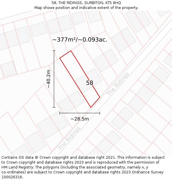 58, THE RIDINGS, SURBITON, KT5 8HQ: Plot and title map