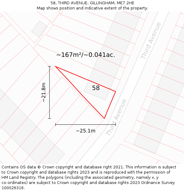 58, THIRD AVENUE, GILLINGHAM, ME7 2HE: Plot and title map