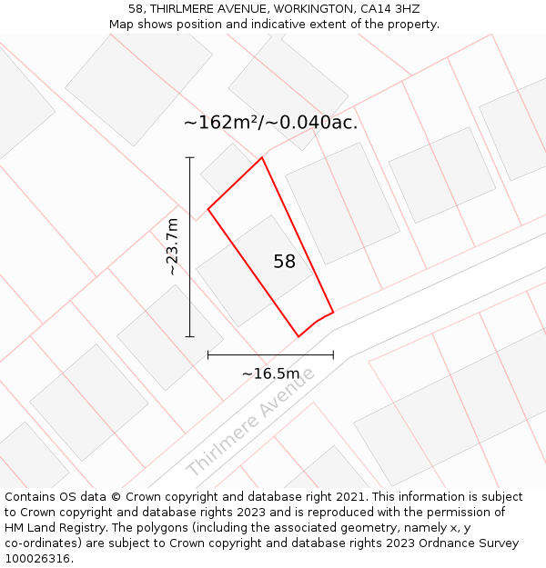 58, THIRLMERE AVENUE, WORKINGTON, CA14 3HZ: Plot and title map