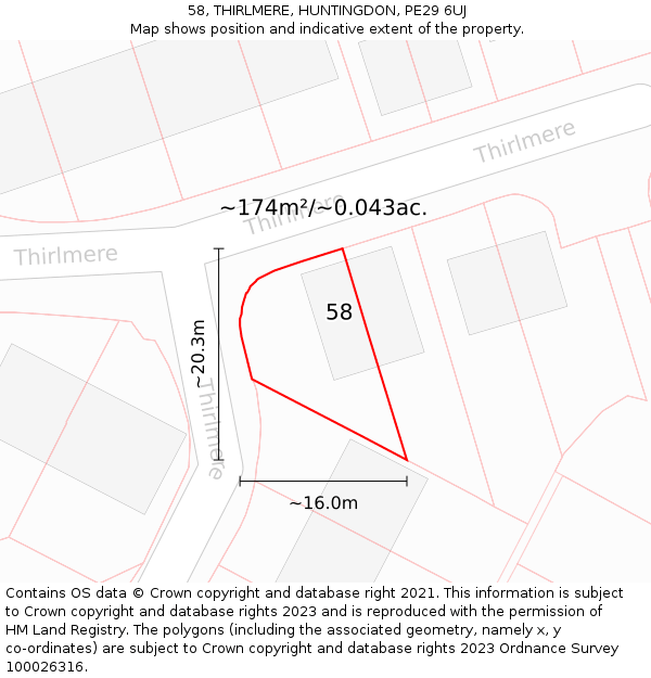 58, THIRLMERE, HUNTINGDON, PE29 6UJ: Plot and title map
