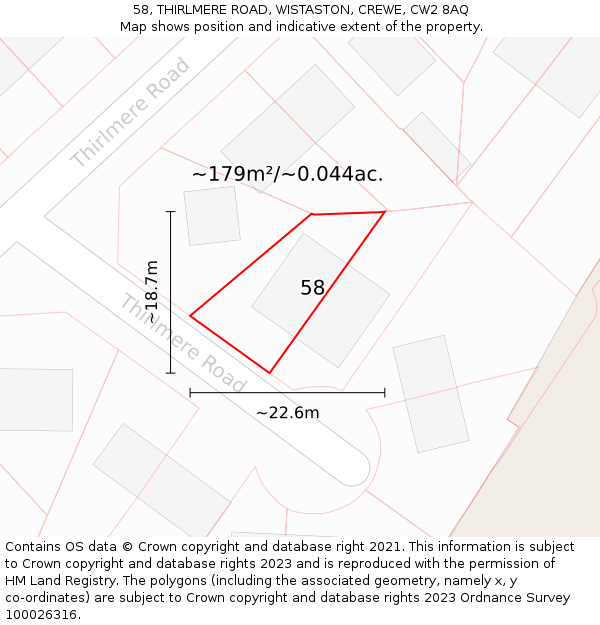 58, THIRLMERE ROAD, WISTASTON, CREWE, CW2 8AQ: Plot and title map