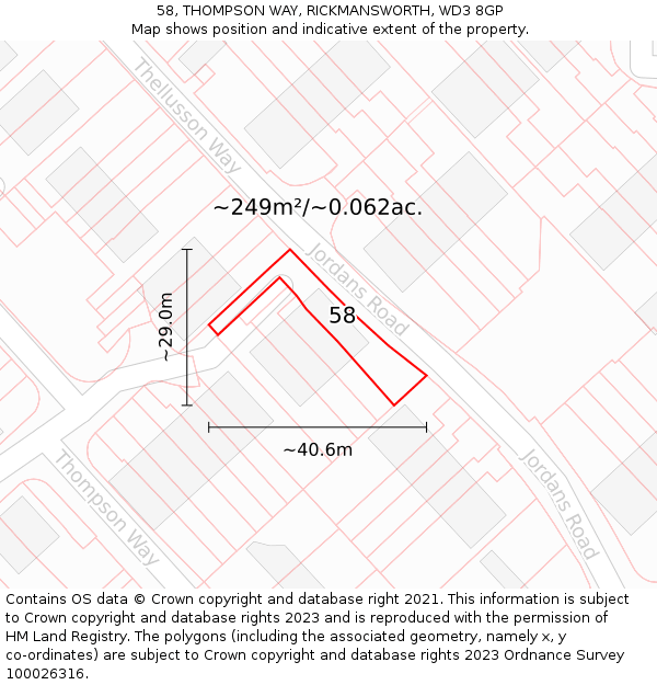 58, THOMPSON WAY, RICKMANSWORTH, WD3 8GP: Plot and title map