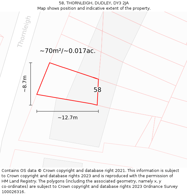 58, THORNLEIGH, DUDLEY, DY3 2JA: Plot and title map