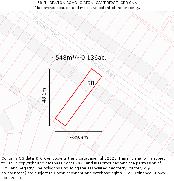 58, THORNTON ROAD, GIRTON, CAMBRIDGE, CB3 0NN: Plot and title map