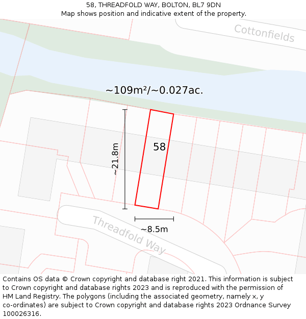 58, THREADFOLD WAY, BOLTON, BL7 9DN: Plot and title map