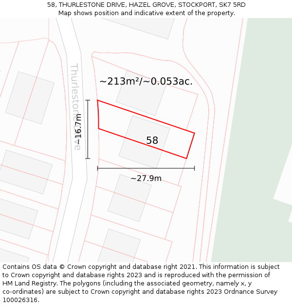 58, THURLESTONE DRIVE, HAZEL GROVE, STOCKPORT, SK7 5RD: Plot and title map