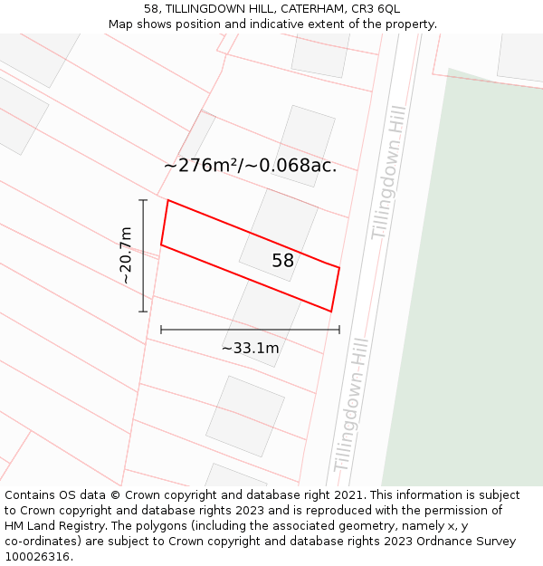 58, TILLINGDOWN HILL, CATERHAM, CR3 6QL: Plot and title map