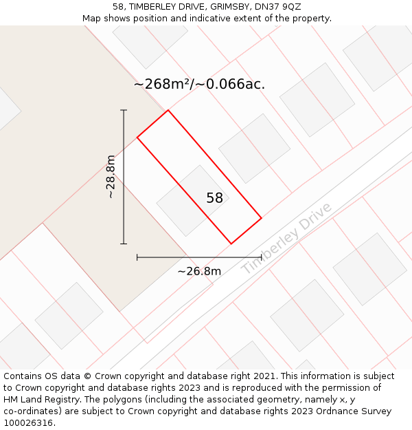 58, TIMBERLEY DRIVE, GRIMSBY, DN37 9QZ: Plot and title map
