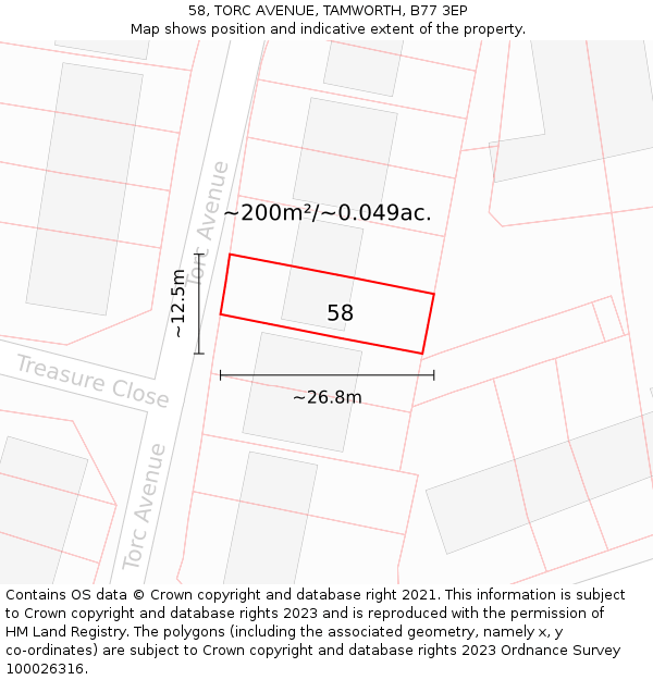 58, TORC AVENUE, TAMWORTH, B77 3EP: Plot and title map