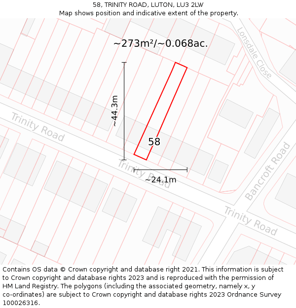58, TRINITY ROAD, LUTON, LU3 2LW: Plot and title map