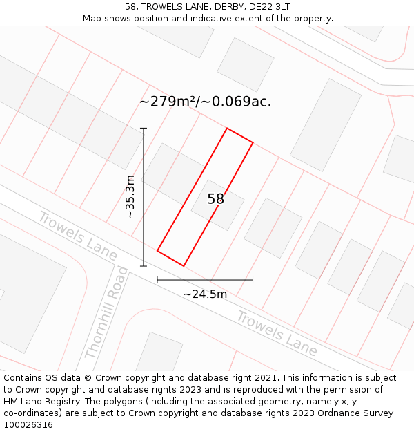 58, TROWELS LANE, DERBY, DE22 3LT: Plot and title map