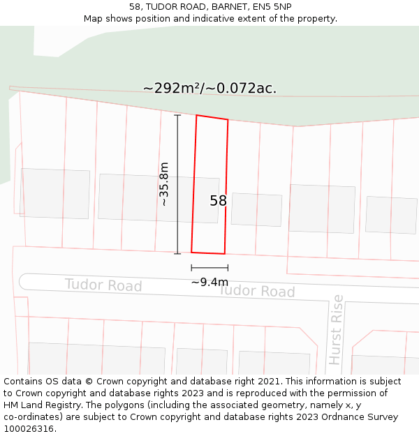58, TUDOR ROAD, BARNET, EN5 5NP: Plot and title map