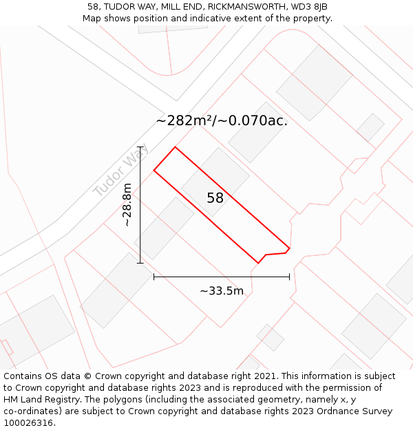 58, TUDOR WAY, MILL END, RICKMANSWORTH, WD3 8JB: Plot and title map