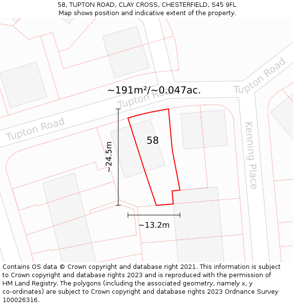 58, TUPTON ROAD, CLAY CROSS, CHESTERFIELD, S45 9FL: Plot and title map