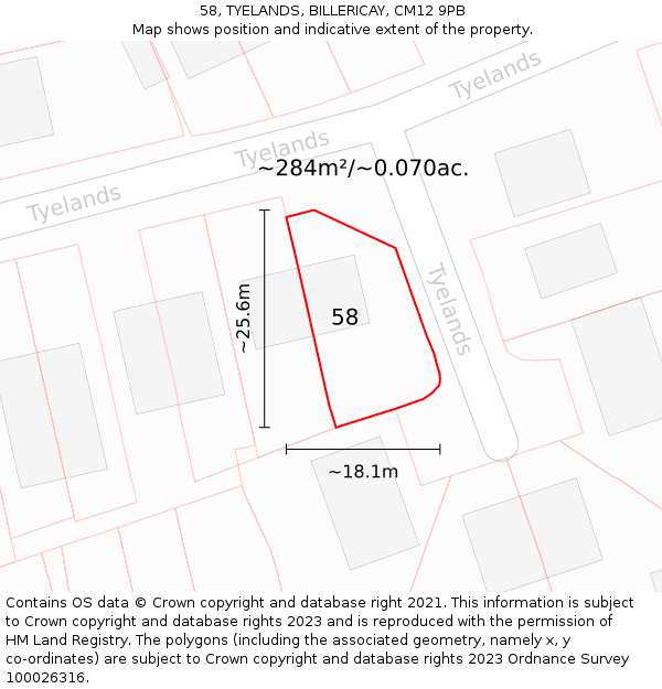 58, TYELANDS, BILLERICAY, CM12 9PB: Plot and title map