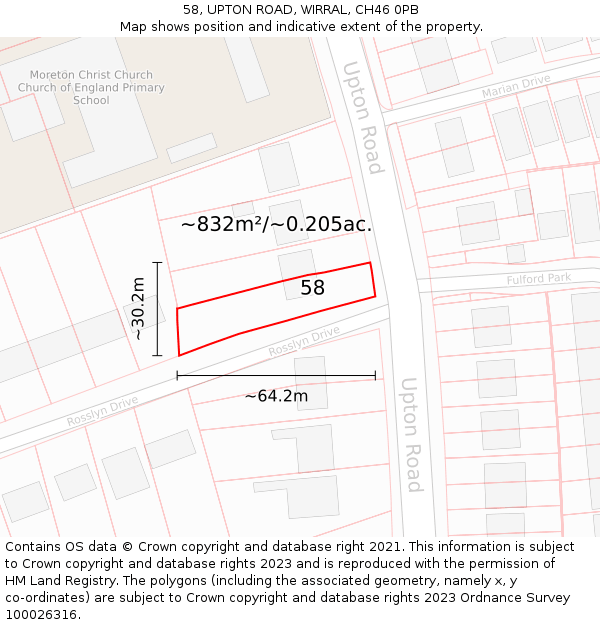58, UPTON ROAD, WIRRAL, CH46 0PB: Plot and title map