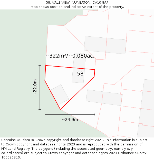58, VALE VIEW, NUNEATON, CV10 8AP: Plot and title map