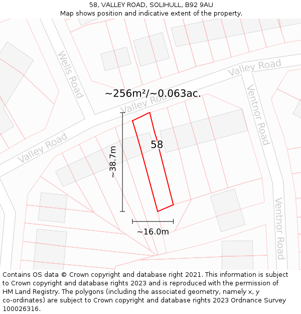58, VALLEY ROAD, SOLIHULL, B92 9AU: Plot and title map