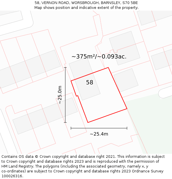 58, VERNON ROAD, WORSBROUGH, BARNSLEY, S70 5BE: Plot and title map