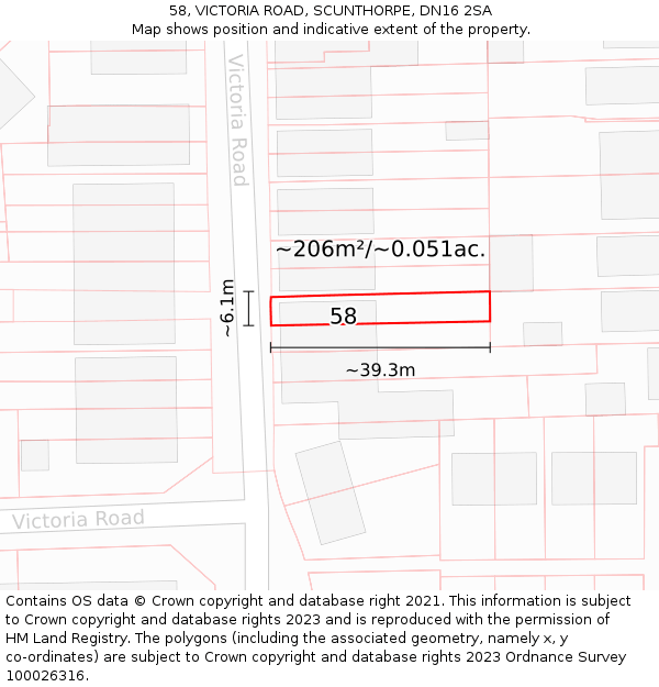 58, VICTORIA ROAD, SCUNTHORPE, DN16 2SA: Plot and title map