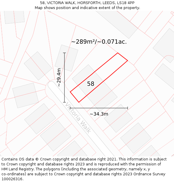 58, VICTORIA WALK, HORSFORTH, LEEDS, LS18 4PP: Plot and title map